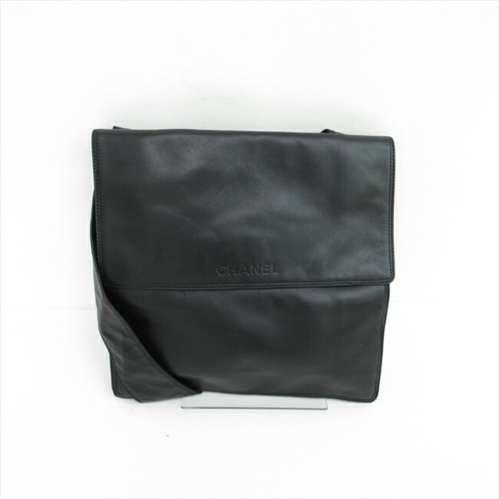 CHANEL Flat Shoulder Bag Black Lamb Leather